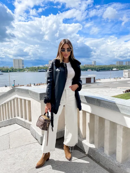 Черный авиатор из натуральной овчины