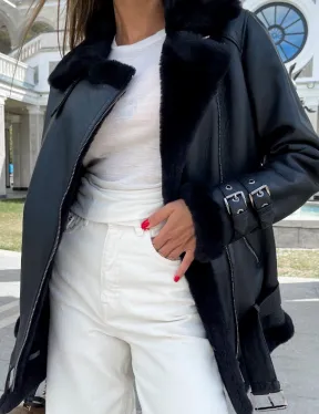 Черный авиатор из натуральной овчины