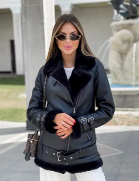 Черный авиатор из натуральной овчины