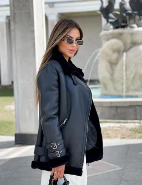 Черный авиатор из натуральной овчины