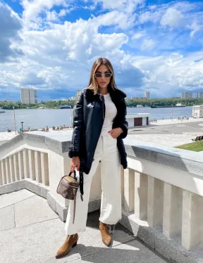 Черный авиатор из натуральной овчины