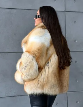 Короткая шуба из золотой альпийской лисы