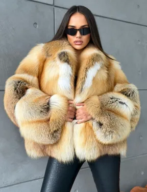 Короткая шуба из золотой альпийской лисы