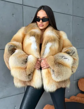 Короткая шуба из золотой альпийской лисы