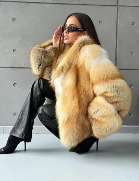 Короткая шуба из золотой альпийской лисы
