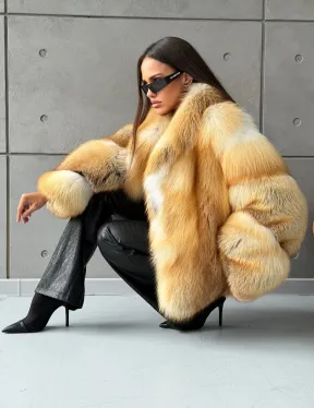 Короткая шуба из золотой альпийской лисы