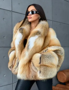 Короткая шуба из золотой альпийской лисы