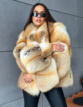 Короткая шуба из золотой альпийской лисы