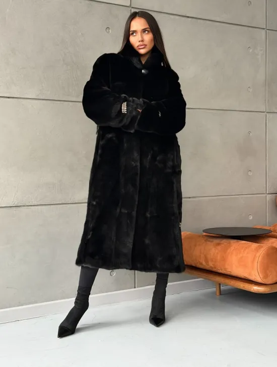 Черная норковая шуба Blackglama - стойка воротник