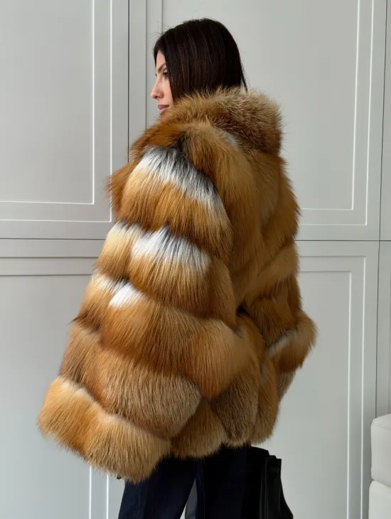 Шуба из лисы огневки - оверсайз