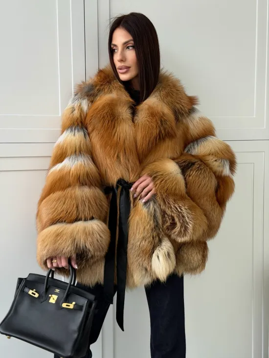 Шуба из лисы огневки - оверсайз