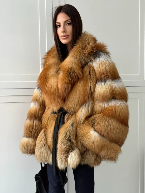Шуба из лисы огневки - оверсайз