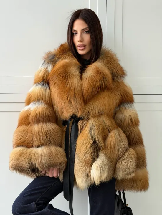 Шуба из лисы огневки - оверсайз