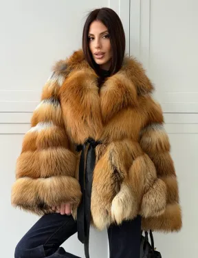Шуба из лисы огневки - оверсайз