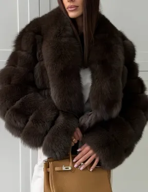 Полушубок-кроп из песца с шалевым воротником