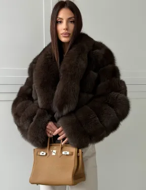 Полушубок-кроп из песца с шалевым воротником