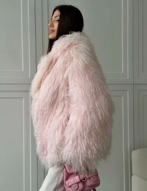 Шуба из меха ламы - цвет розовый
