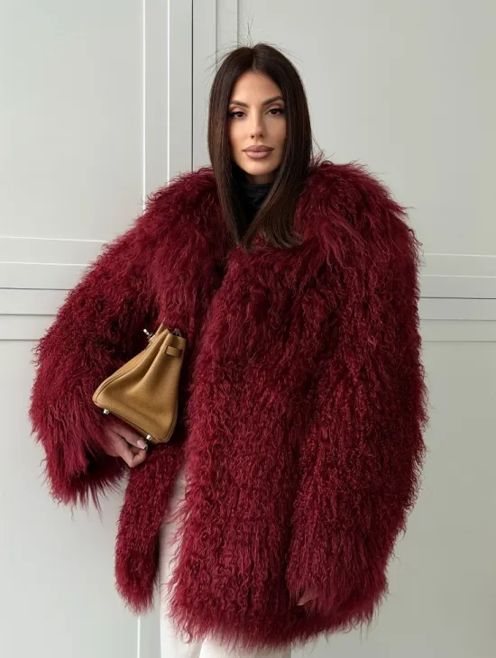 Шуба из ламы PREMIUM - бургунди