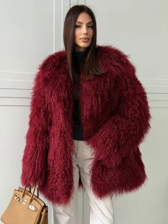 Шуба из ламы PREMIUM - бургунди