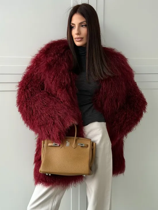 Шуба из ламы PREMIUM - бургунди