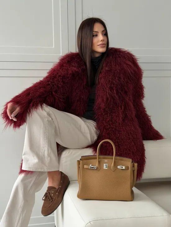 Шуба из ламы PREMIUM - бургунди
