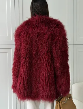 Шуба из ламы PREMIUM - бургунди