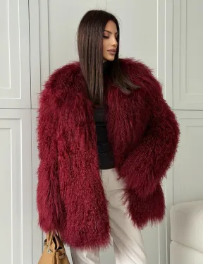 Шуба из ламы PREMIUM - бургунди
