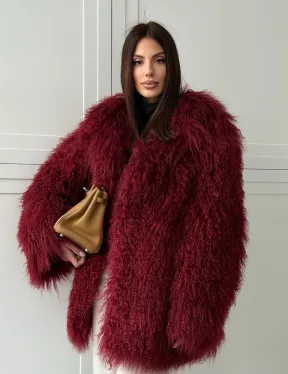 Шуба из ламы PREMIUM - бургунди