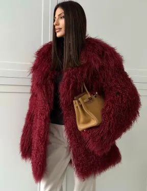 Шуба из ламы PREMIUM - бургунди