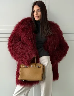 Шуба из ламы PREMIUM - бургунди