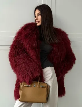 Шуба из ламы PREMIUM - бургунди