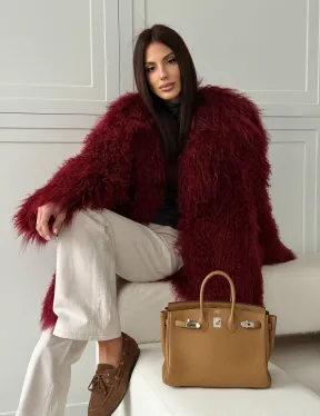 Шуба из ламы PREMIUM - бургунди