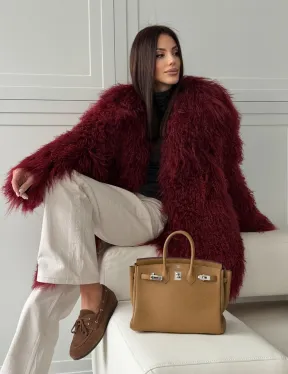 Шуба из ламы PREMIUM - бургунди