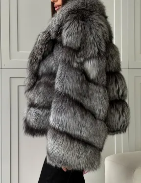 Полушубок из натурального меха чернобурки