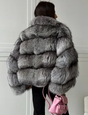 Полушубок из натурального меха чернобурки