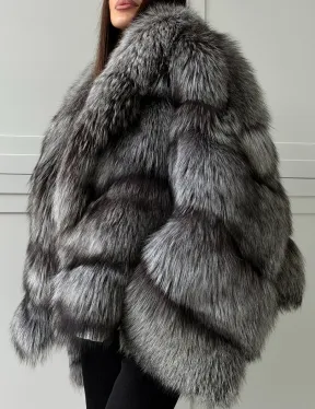 Полушубок из натурального меха чернобурки