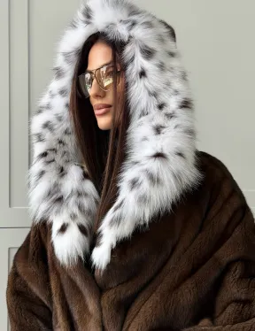 Норковая шуба с капюшоном по рысь