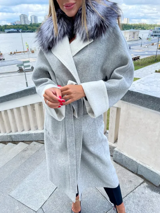 Пальто из шерсти альпаки с воротником блюфрост