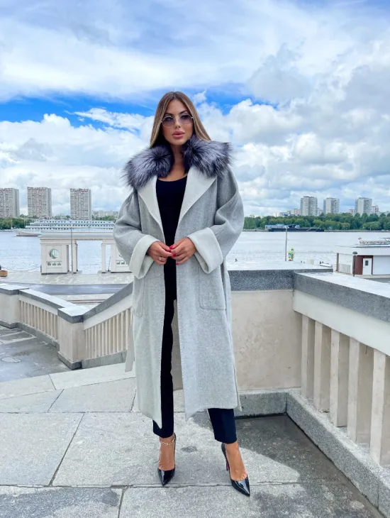 Пальто из шерсти альпаки с воротником блюфрост