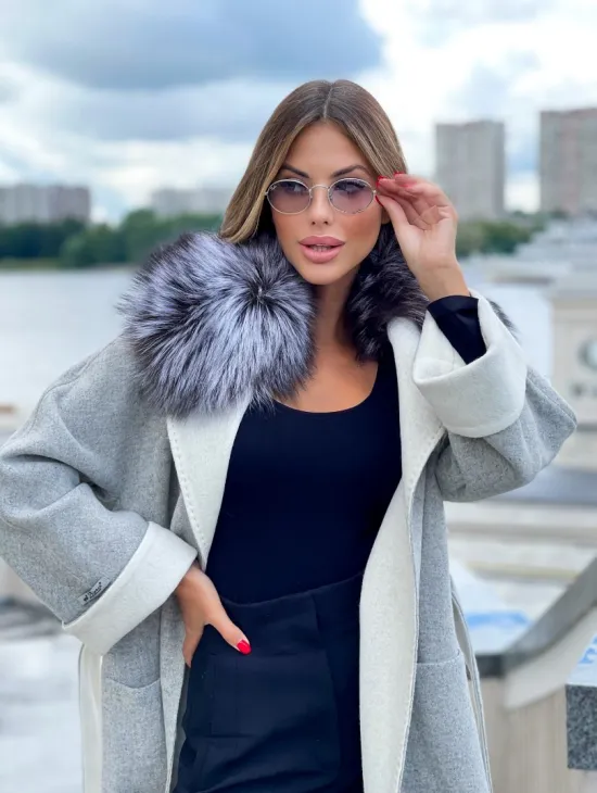 Пальто из шерсти альпаки с воротником блюфрост