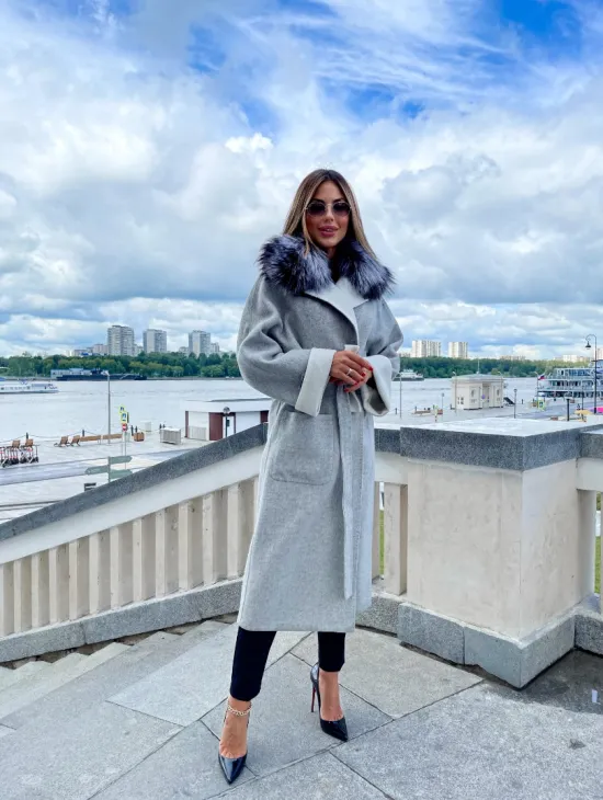 Пальто из шерсти альпаки с воротником блюфрост