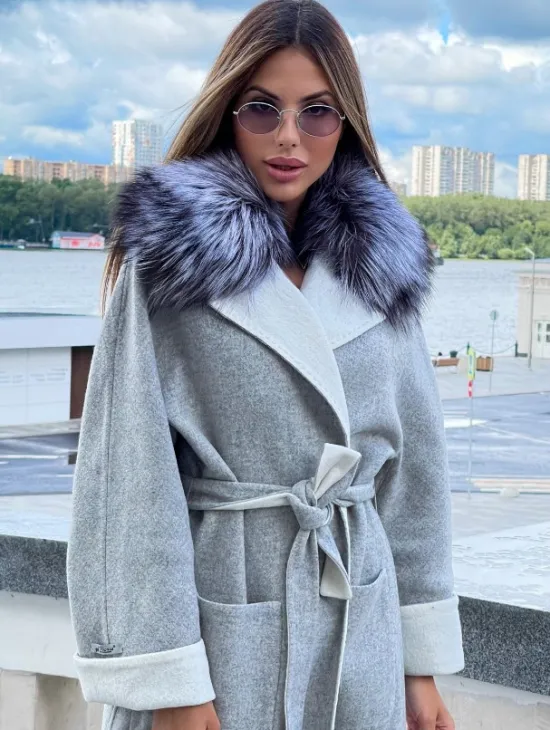 Пальто из шерсти альпаки с воротником блюфрост