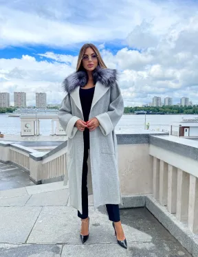 Пальто из шерсти альпаки с воротником блюфрост