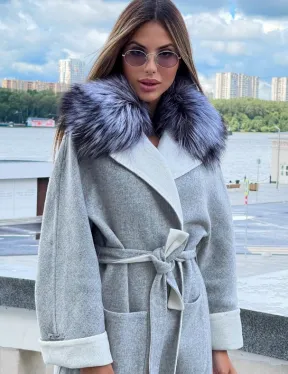 Пальто из шерсти альпаки с воротником блюфрост