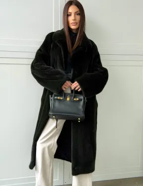 Темная норковая шуба в росшив - английский воротник 