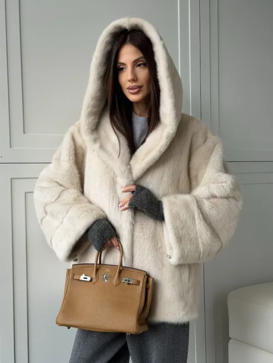 Норковый полушубок с капюшоном кобра - фото 16
