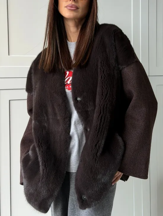 Женское полупальто с мехом норки