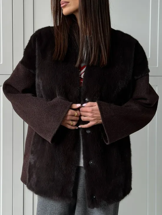 Женское полупальто с мехом норки