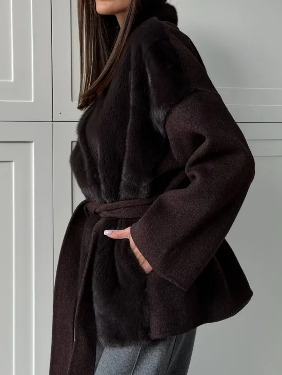Женское полупальто с мехом норки