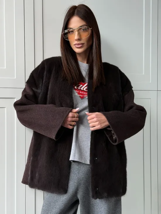 Женское полупальто с мехом норки